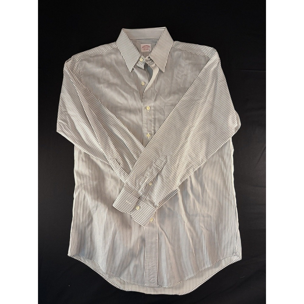 Brooks Brothers White : Black Striped Men's Long Sleeve Dress Shirt, Medium
